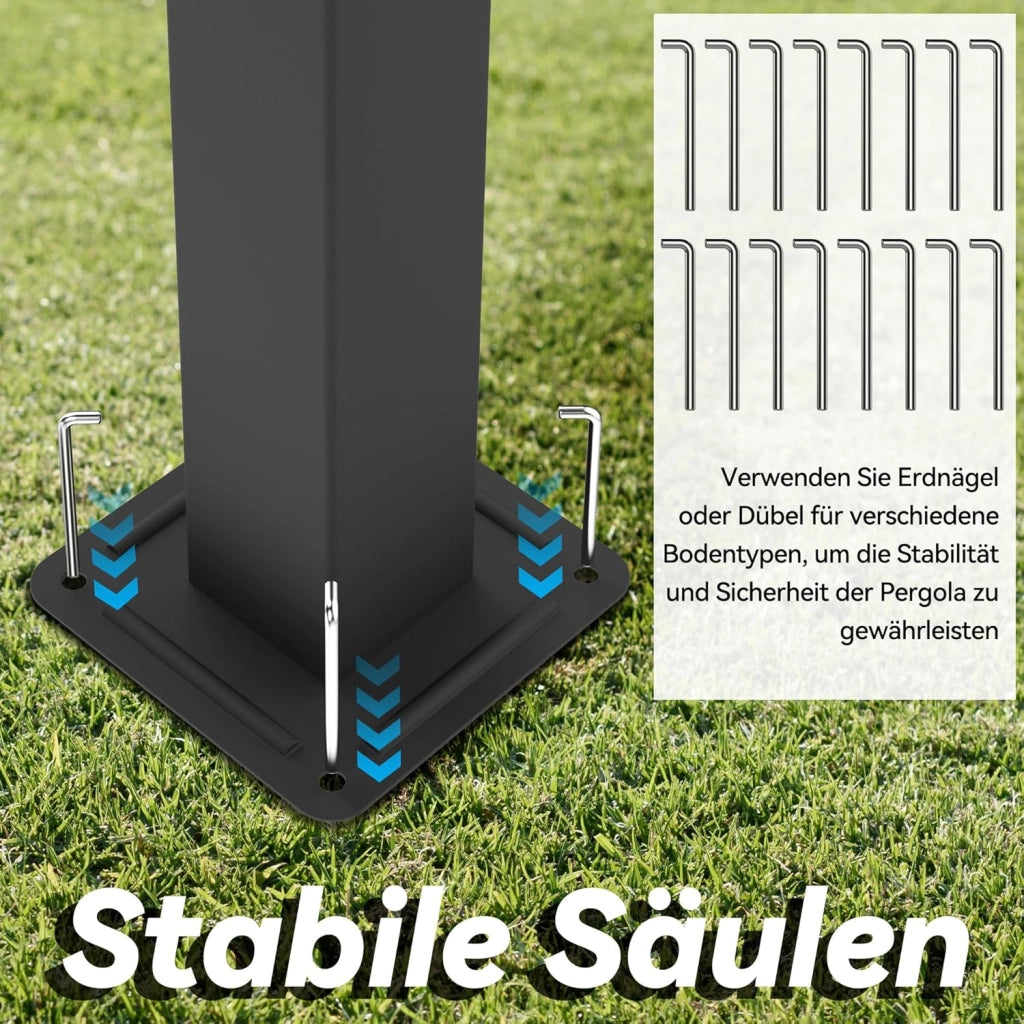 Pergola, 3 x 4 m, baldacchino, impermeabile, stabile, invernale, gazebo da giardino con zone di ombra regolabili, protezione solare per giardino, terrazza e balcone, beige