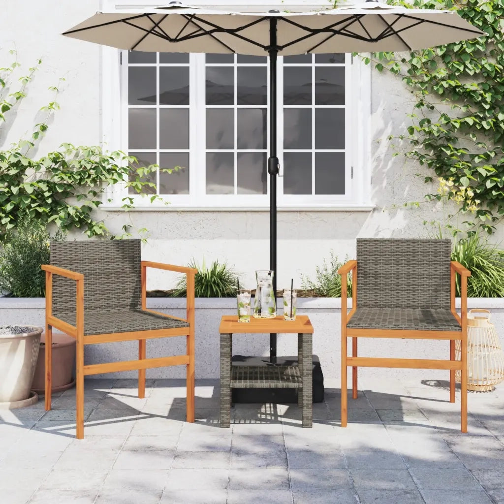 Sedie da Giardino 2 pz | Sedie da Esterno Grigie in Polyrattan e Legno Massello