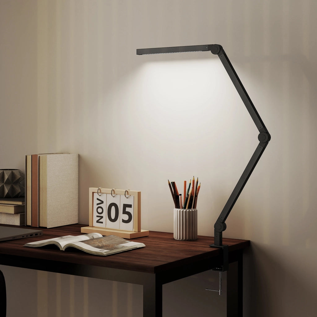 Lampada da Scrivania Regolabile a LED ¨C Zephmum ¨C Nero, 96 LED, Morsetto in Metallo