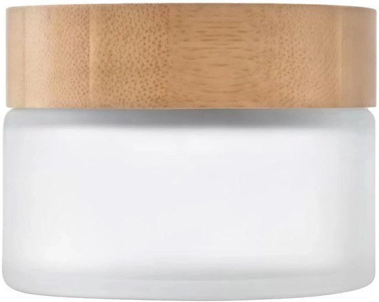 Cratere in vetro trasparente 100g - contenitore rotondo - coperchio in bambù - per crema corporea/lotion - contenitore cosmetico