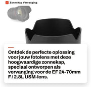 Sostituzione cappuccio solare EW-83F - Adatto per EF 24-70mm f/2.8L USM - Materiale plastico - Leggero - Installazione facile - Prevenzione della disabilitazione visiva - Cappuccio per lenti