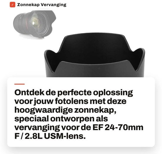 Sostituzione cappuccio solare EW-83F - Adatto per EF 24-70mm f/2.8L USM - Materiale plastico - Leggero - Installazione facile - Prevenzione della disabilitazione visiva - Cappuccio per lenti