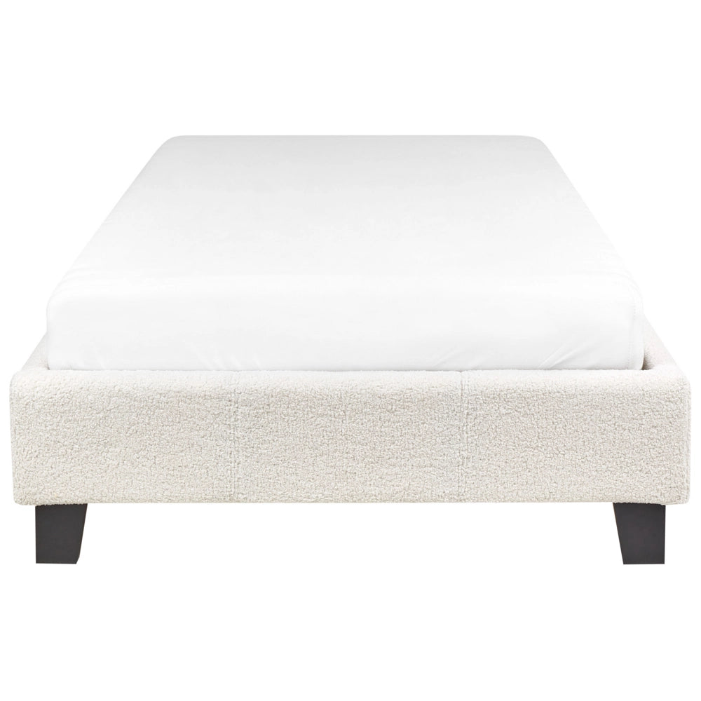 Letto singolo 90 x 200 in bouclé beige chiaro  con rete a doghe senza testiera