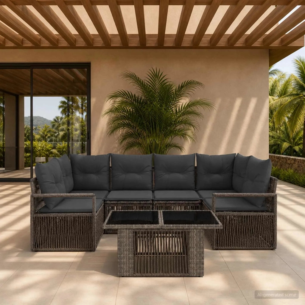 Set Divano da Giardino 7 pz Grigio e Grigio Scuro polyrattan 3437057