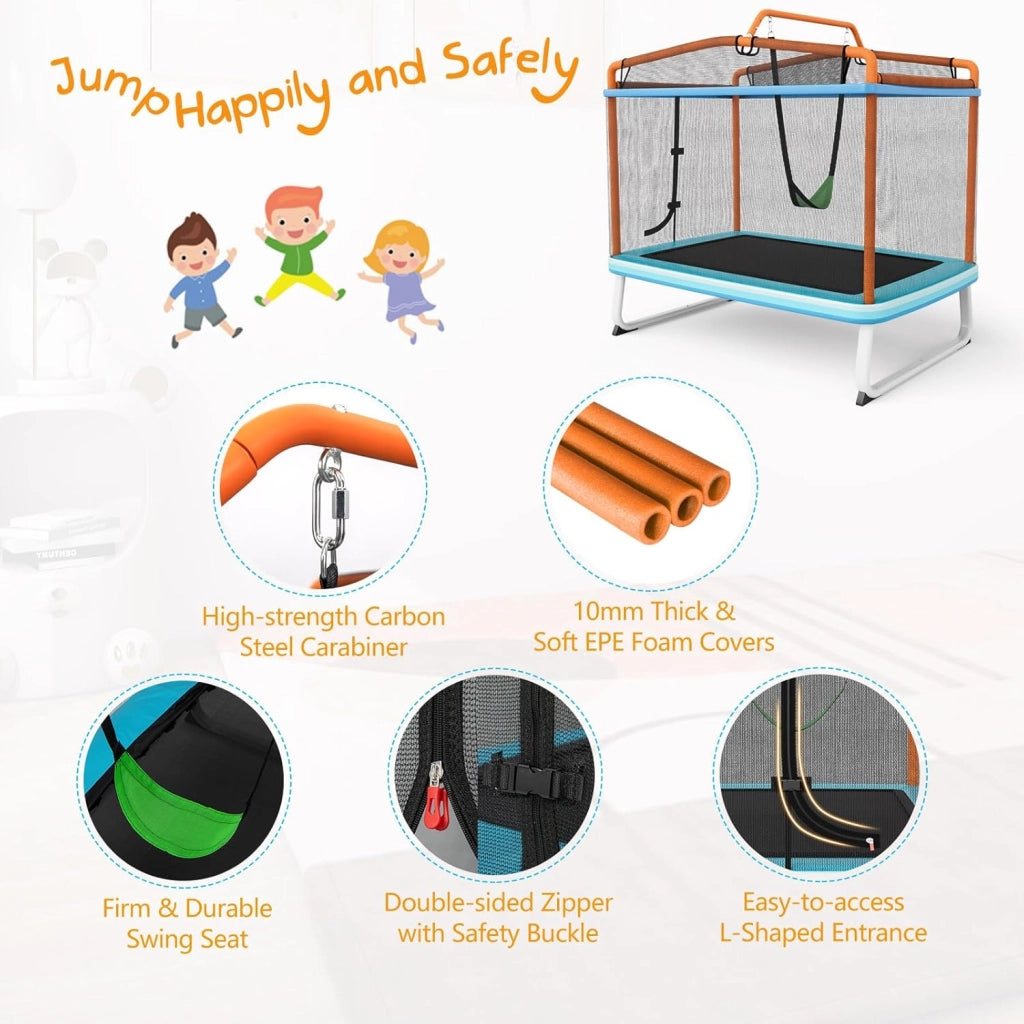 Trampolino per Bambini 3-8 Anni, Tappeto Elastico Bambini 3 in 1 con Altalena Rimovibile e Barra Orizzontale, Saltarello da Esterno e Interno, Portato 110 kg, 190 x 124 x 172 cm
