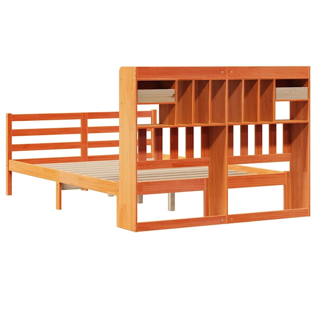 Letto Libreria senza Materasso Marrone Cera 160x200 cm in Pino 3321958