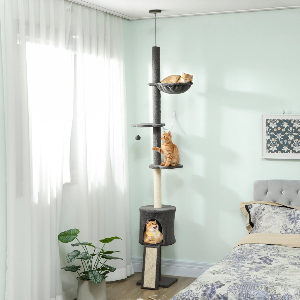 Albero tiragraffi con amaca e tana ¨C Zephmum ¨C Grigio tessuto regolabile