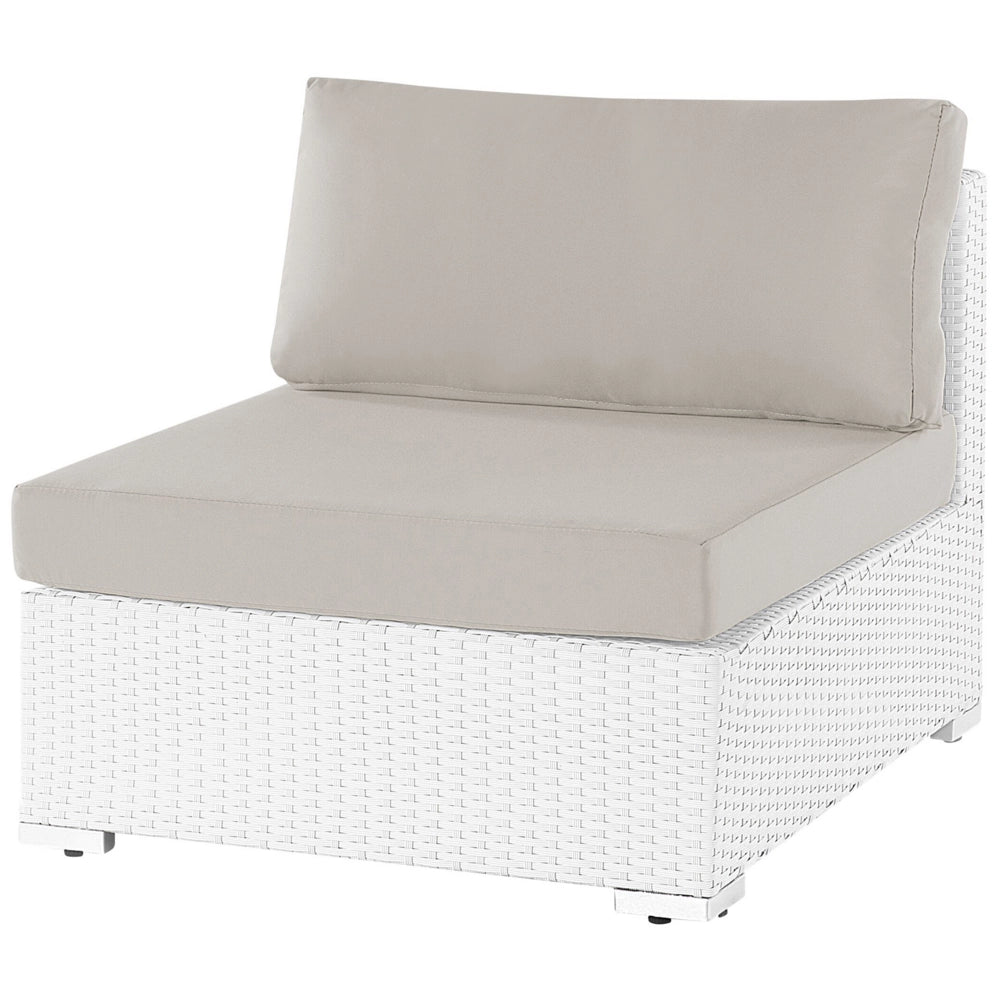 Set di divani da giardino in 2 pezzi bianco con cuscini beige Tavolino da caffè angolare a 5 posti