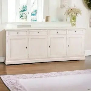Credenza madia buffet in legno Shabby chic mod Martini bianca anticato 4 ante