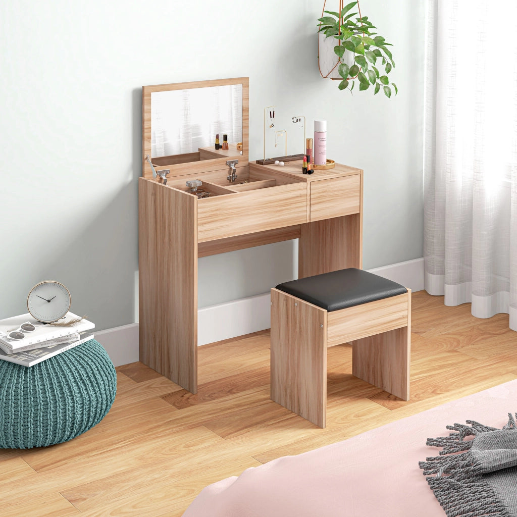 Cassettiera per Trucco con Specchio e Taburete ¨C zephmum ¨C Bianco 80x40x79 cm