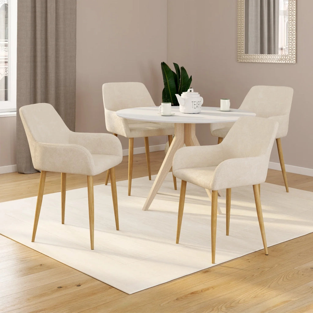IDMarket - Set di 4 sedie RORY in tessuto chenille beige per la sala da pranzo
