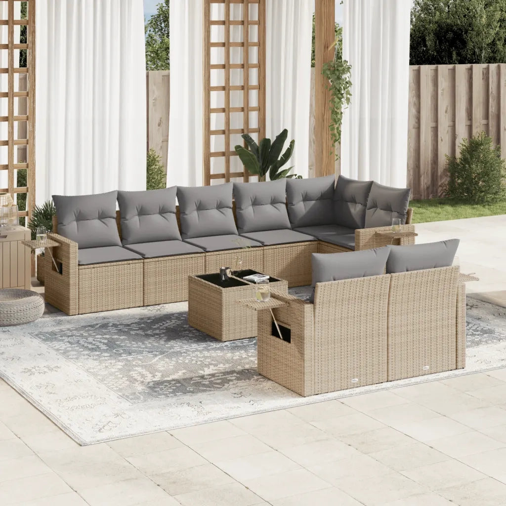 Set Divano da Giardino 9 pz con Cuscini Beige in Polyrattan 3220428