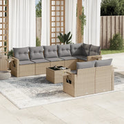 Set Divano da Giardino 9 pz con Cuscini Beige in Polyrattan 3220428