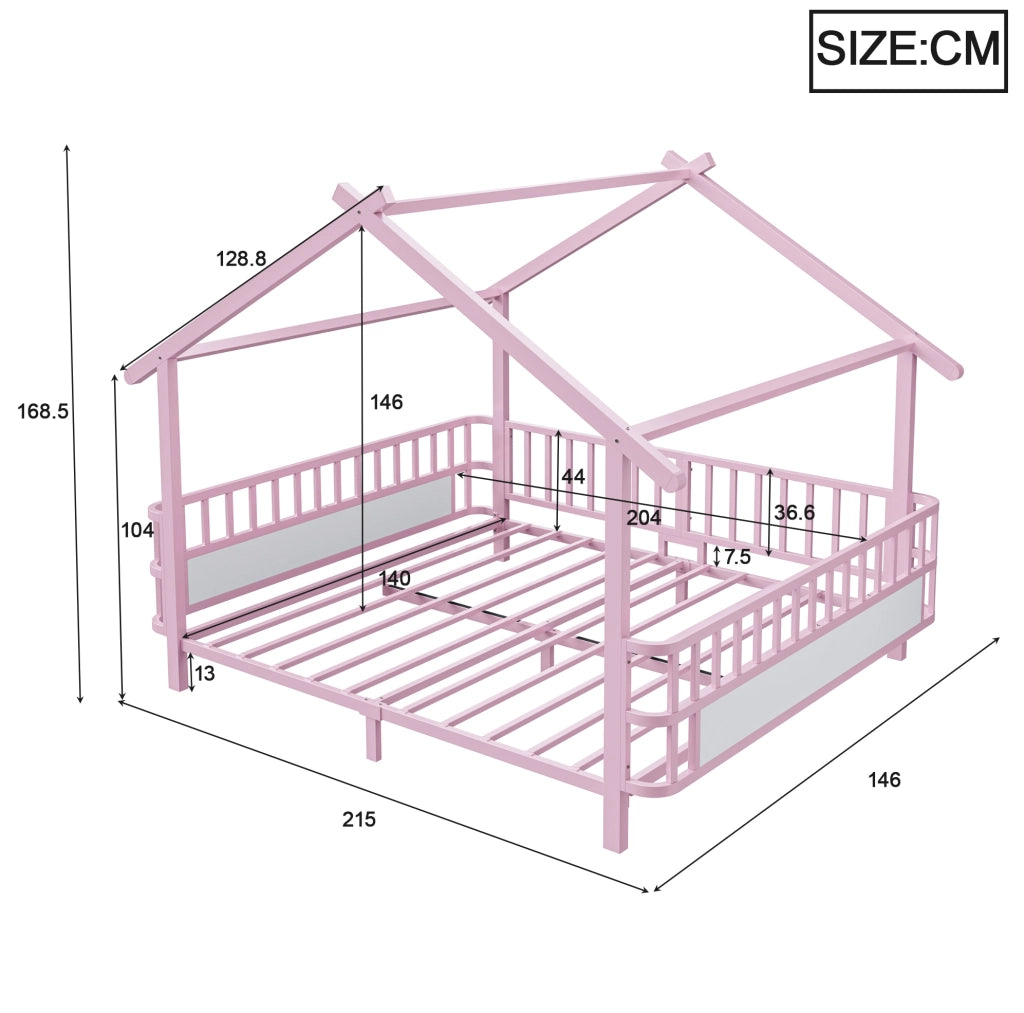 Letto per bambini in metallo a forma di casetta 140x200 cm; rosa