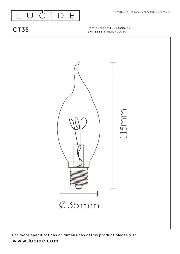 Lampadina LED filamento E14 ambra fiamma 3W Lucide