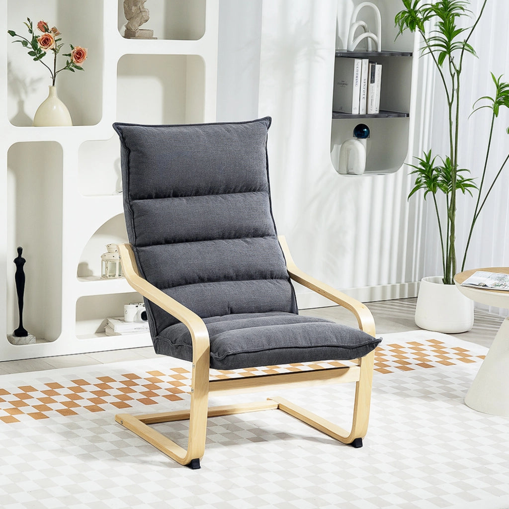 Poltrona a dondolo-Sedia a dondolo Moderna con Braccioli in Legno e Cuscini Spessi in Velluto, 67x83x105 cm, Grigio