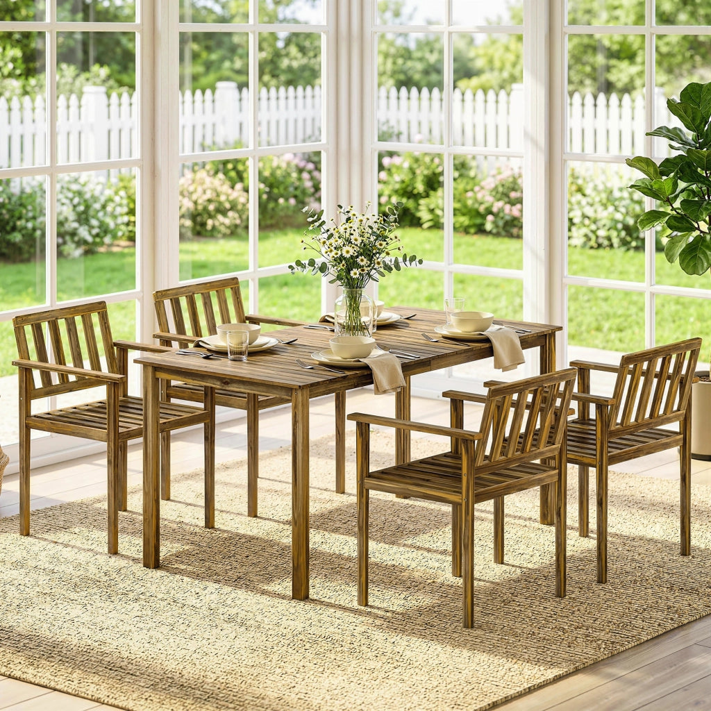 Set da Pranzo da Giardino 5 Pezzi in Teak ¨C zephmum ¨C Tavolo e 4 Sedie