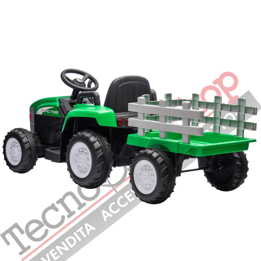 Tecnobike Shop - Trattore Elettrico Per Bambini  con Rimorchio 12V-Verde