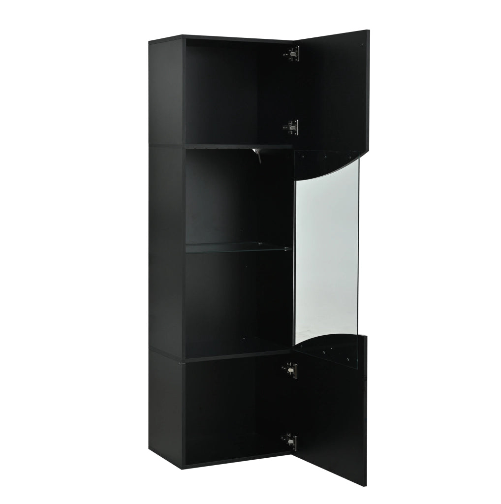 Vetrina ULEVR 35x50x165 cm con 4 ripiani, LED USB e vetro temperato, nero lucido