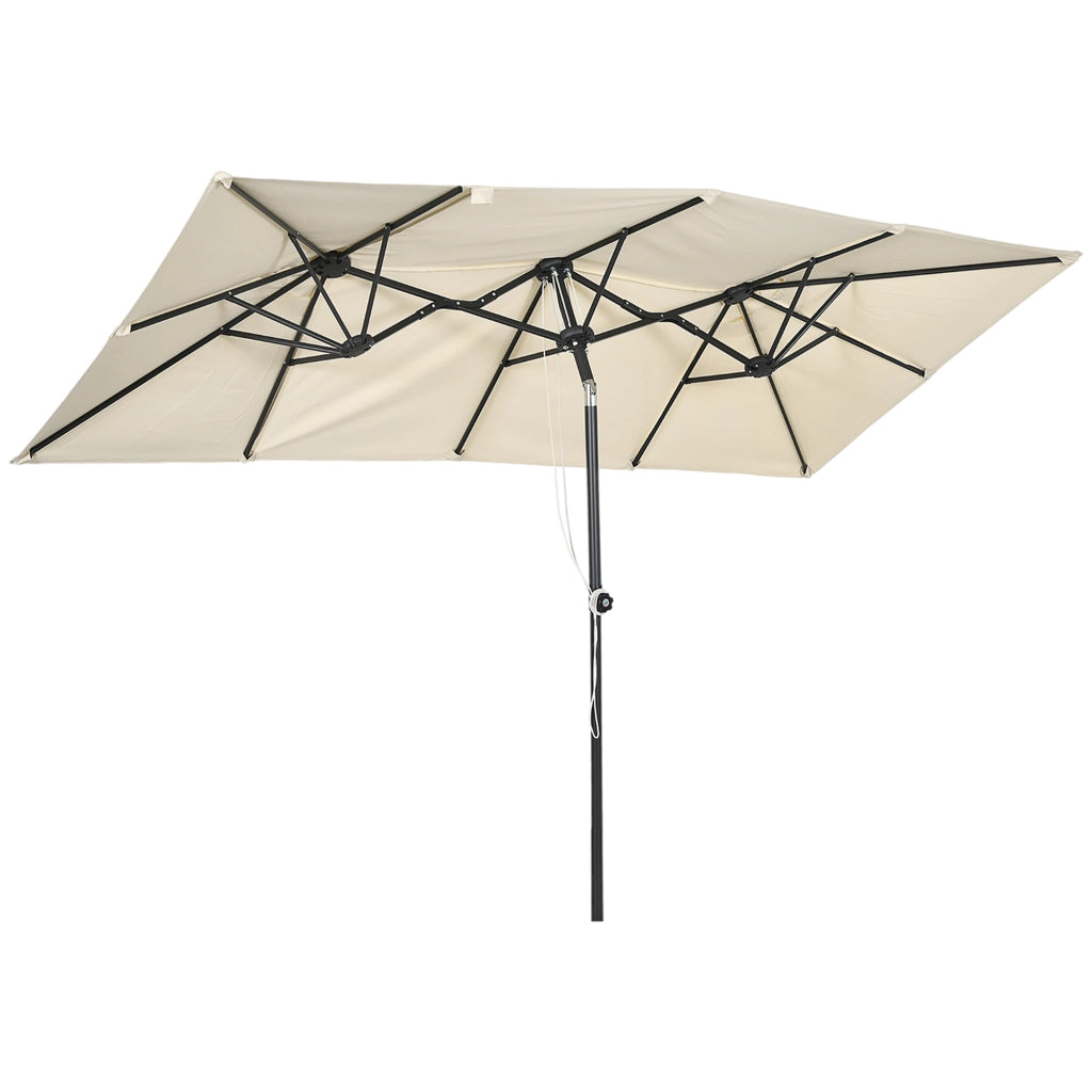 Ombrellone Doppio Inclinabile e Regolabile con Cordicella, in Poliestere e Metallo, 150x295x170-214 cm, Crema
