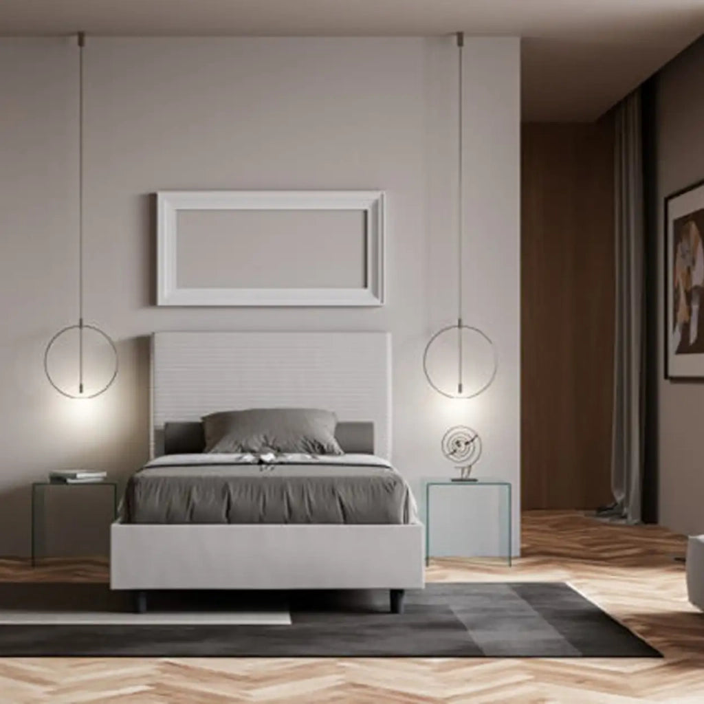 Letto una piazza e mezza contenitore imbottito 120x200 similpelle bianco Focus