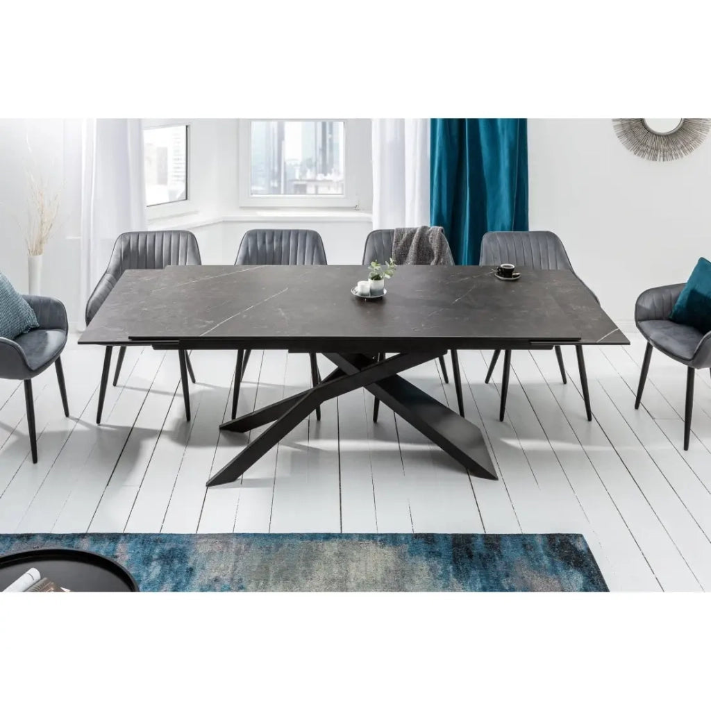 Tavolo da pranzo STELIX 180–220–260 cm – Piano in ceramica antracite e vetro temperato – Estensibile