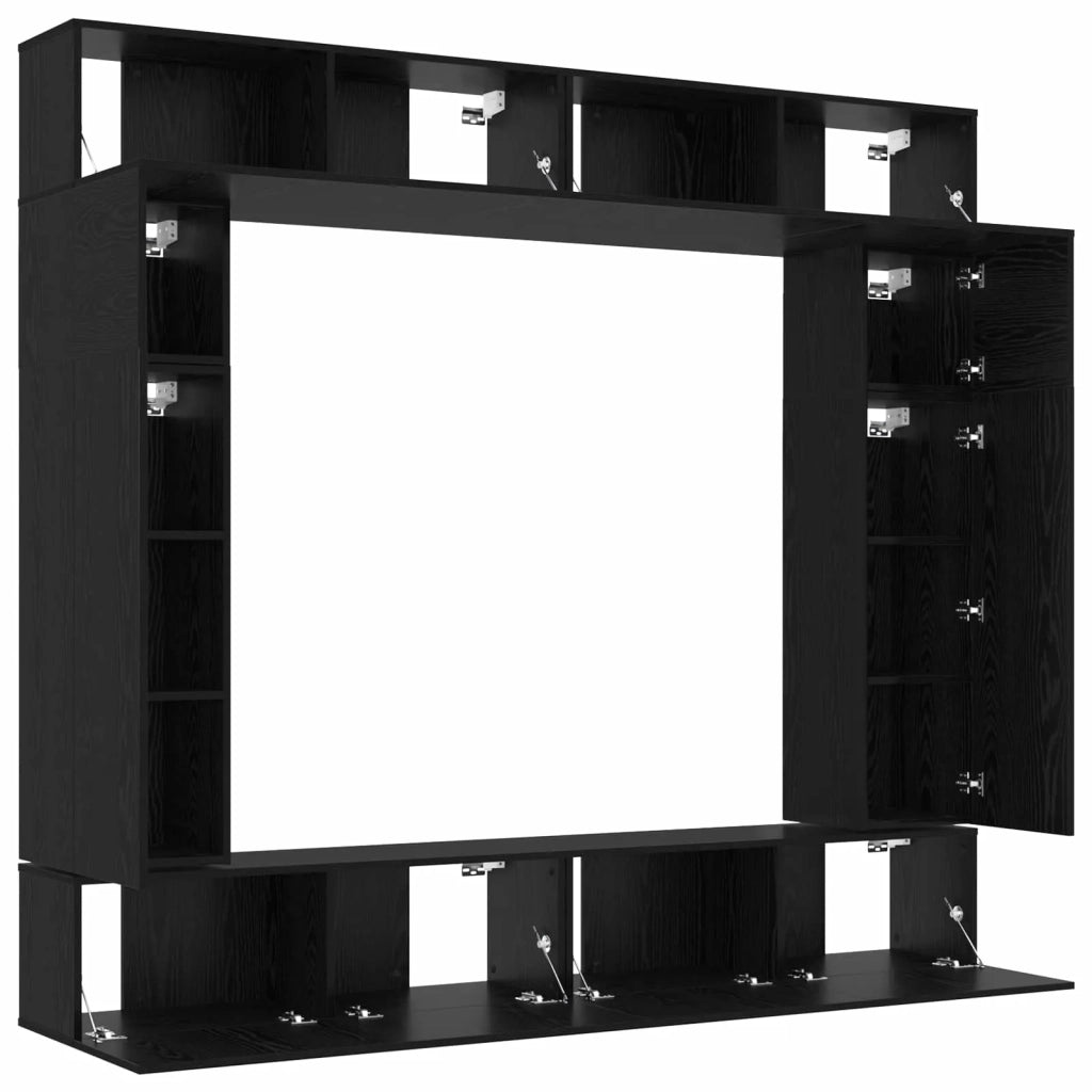 Set mobile TV 8 pz-Credenza per TV Rovere Nero Legno multistrato 153169