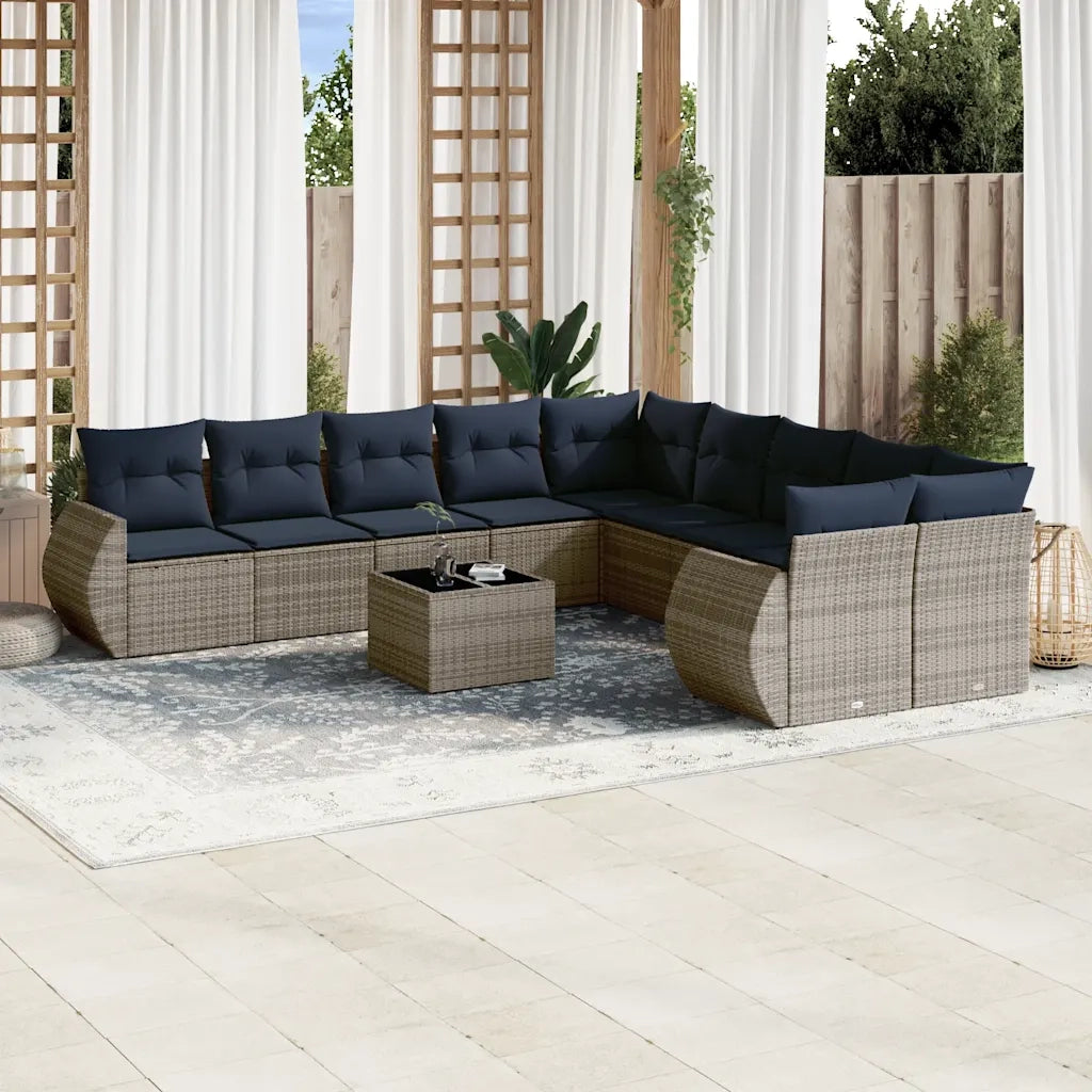 Set Divani da Giardino 11 pz con Cuscini Grigio in Polyrattan 3221920