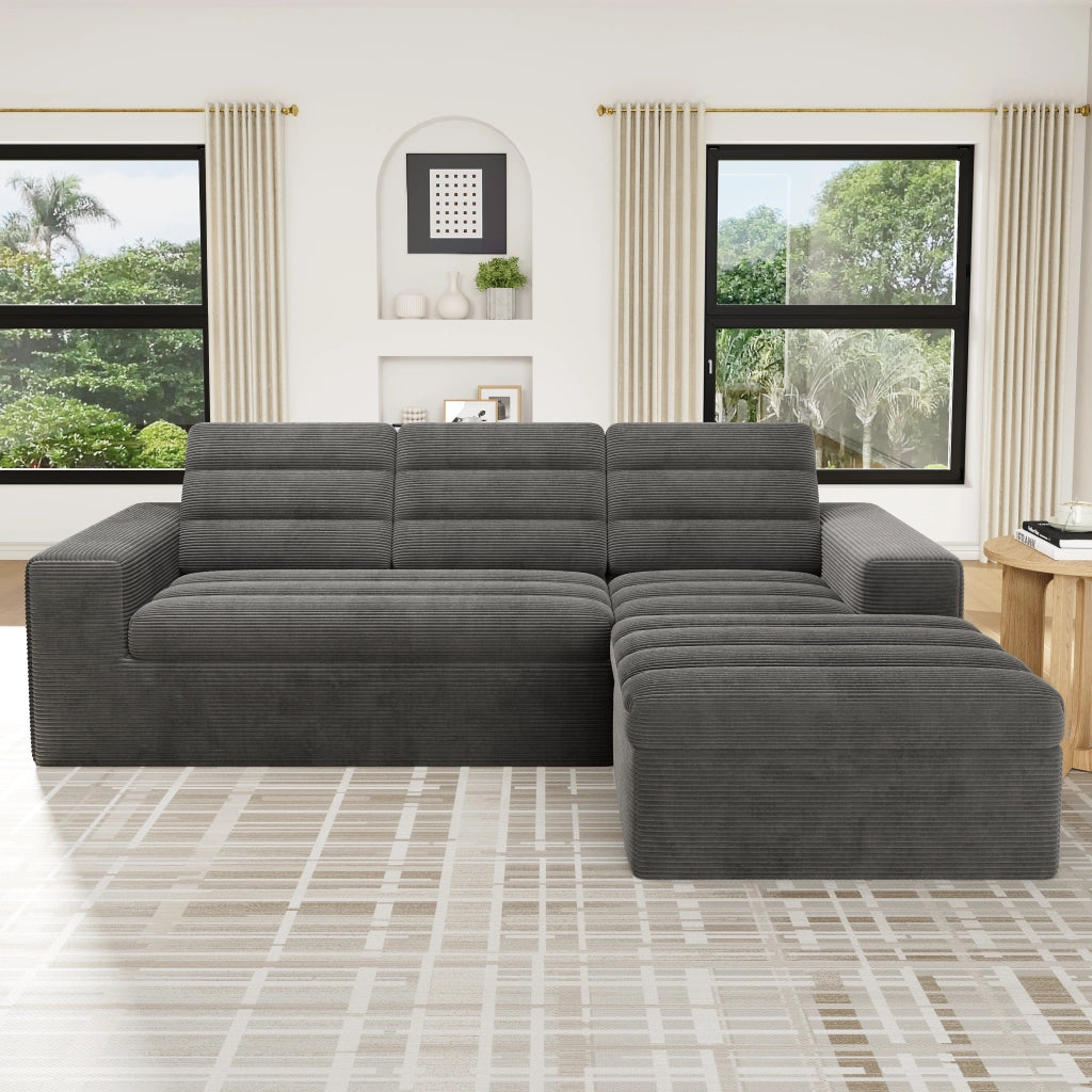 DIVANO Modulare angolare 253x161x89 cm in corduroy grigio scuro
