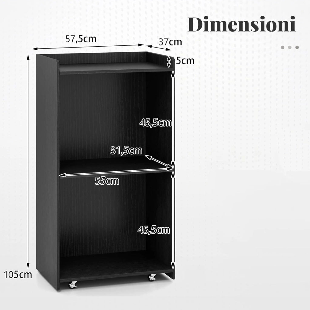 COSTWAY Podio per Conferenza, Leggio in Legno Massello con 2 Ripiani e Ruote Universali e Bloccabili, Podio in Piedi per Chiesa, Ufficio e Scuola, 57,5 x 37 x 105 cm (Nero)