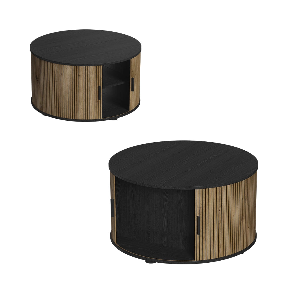 Vicco tavolino soggiorno Quercia/nero 80 x 80 cm con porta scorrevole