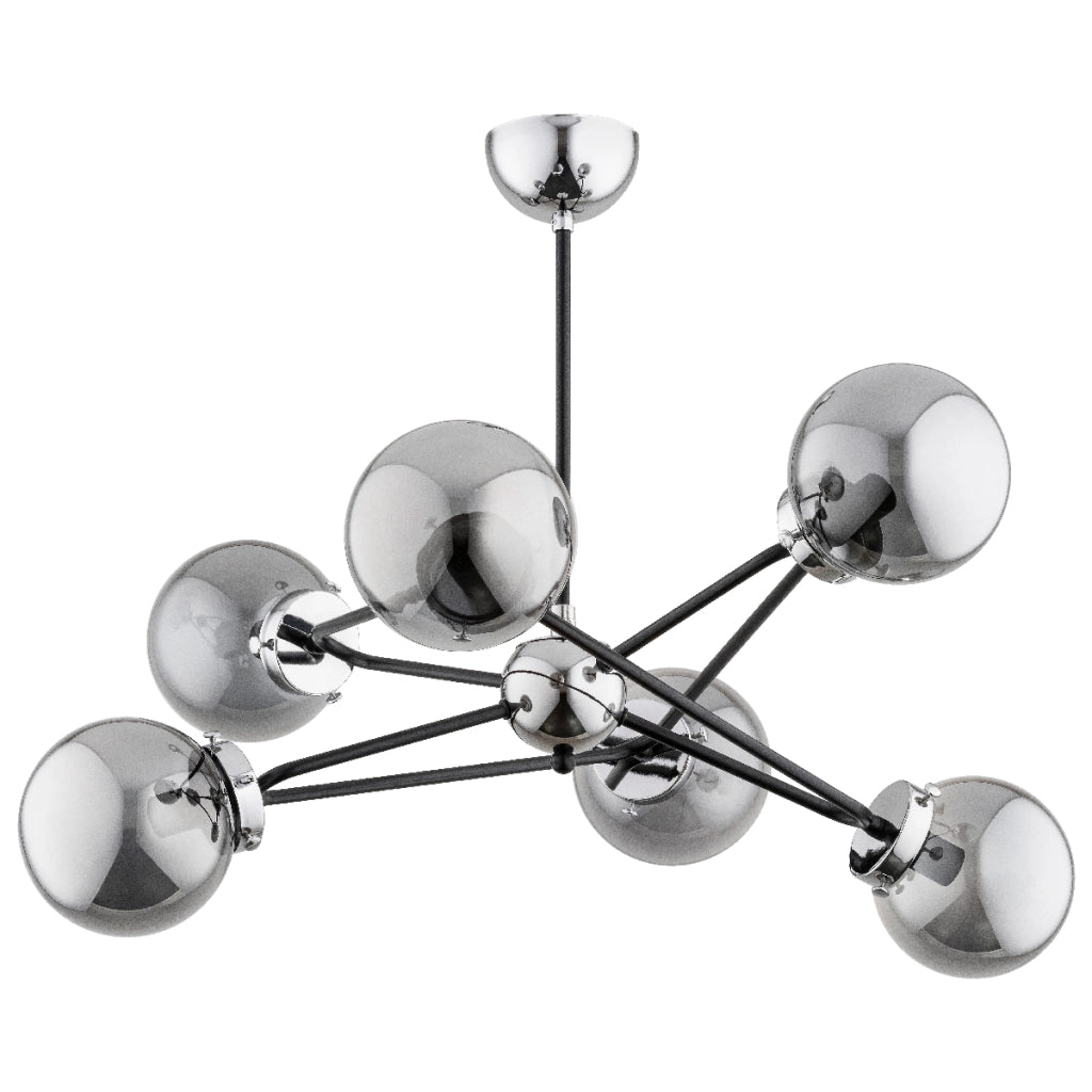Lampada a sospensione Resto cromo nero 6xE14 sfere fumo