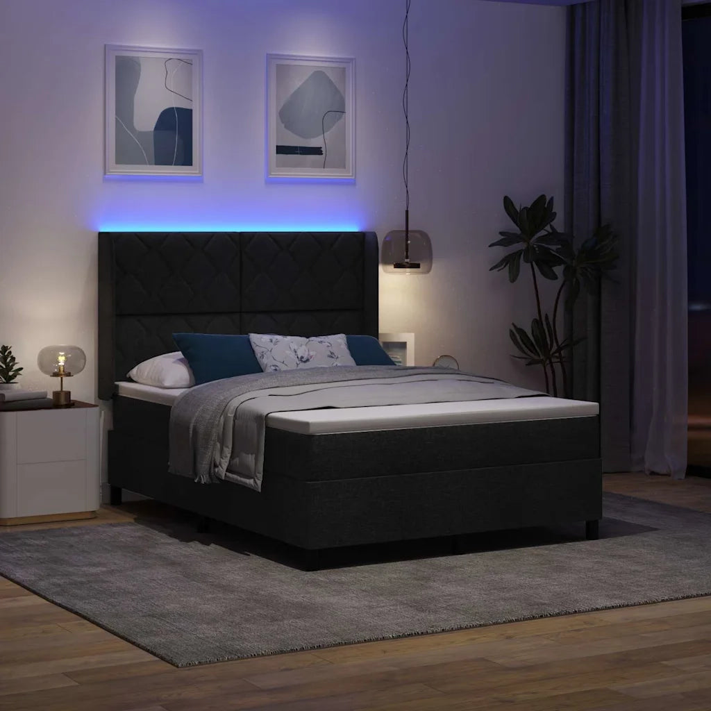 Letto a Sorgente LED con materasso Nero 140 x 200 cm Tessuto 3343569