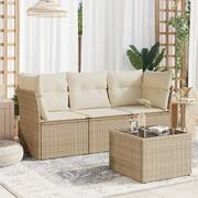 Set Divano da Giardino 4 pz con Cuscini Beige in Polyrattan