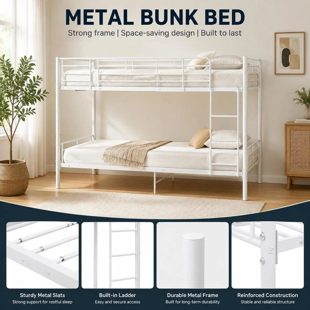 Bunk Bed White Metal 90x200 Cm