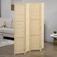 Paravento Separé da Interno a 4 Ante in Legno e Bambù, Pieghevole e Salvaspazio Altezza 170cm, Marrone