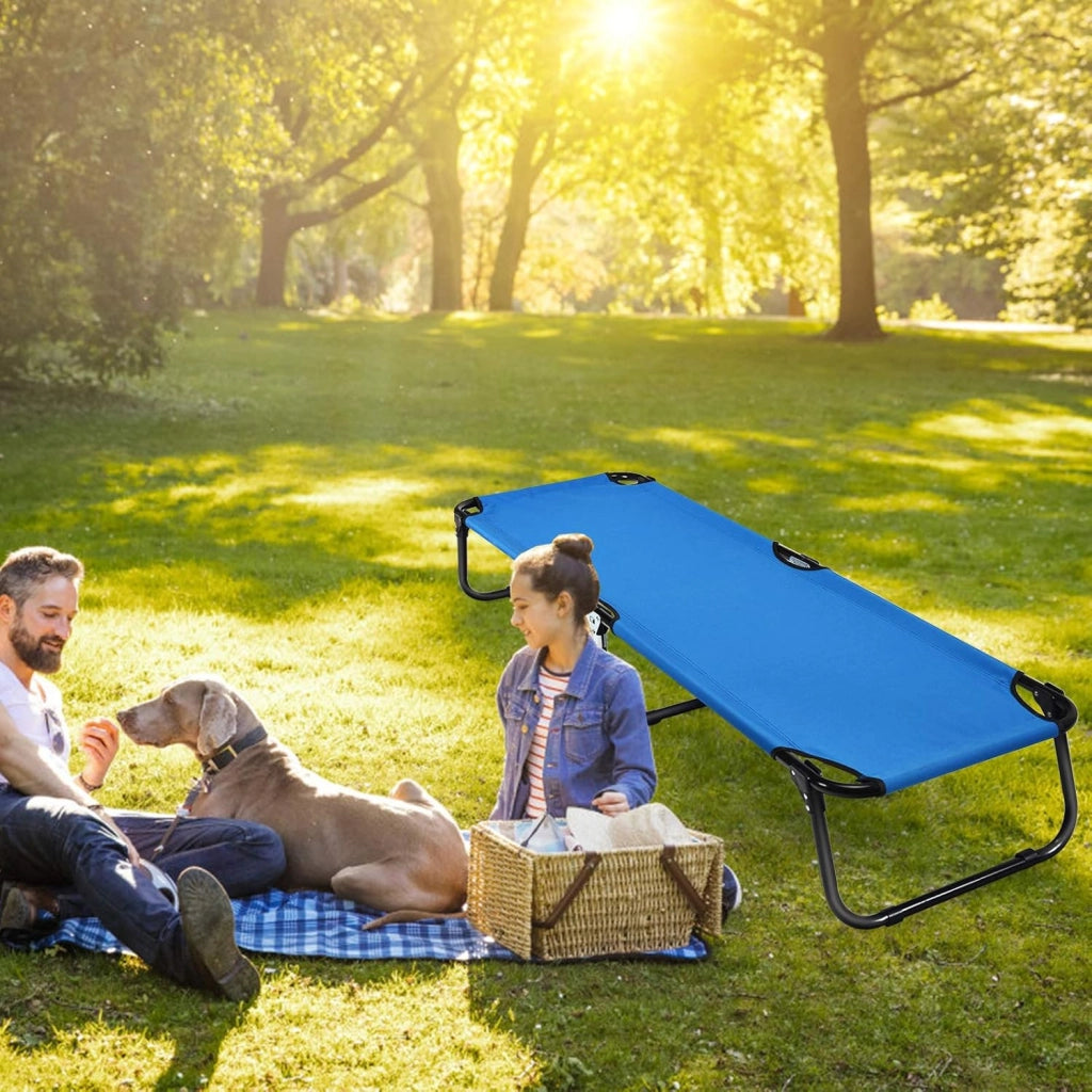 Letto Pieghevole per Campeggio, Letto Portatile con Base in Metallo per Interni ed Esterni, Capacità di Carico di 150 kg per Viaggi, Escursionismo, Pesca, 192x56x31cm