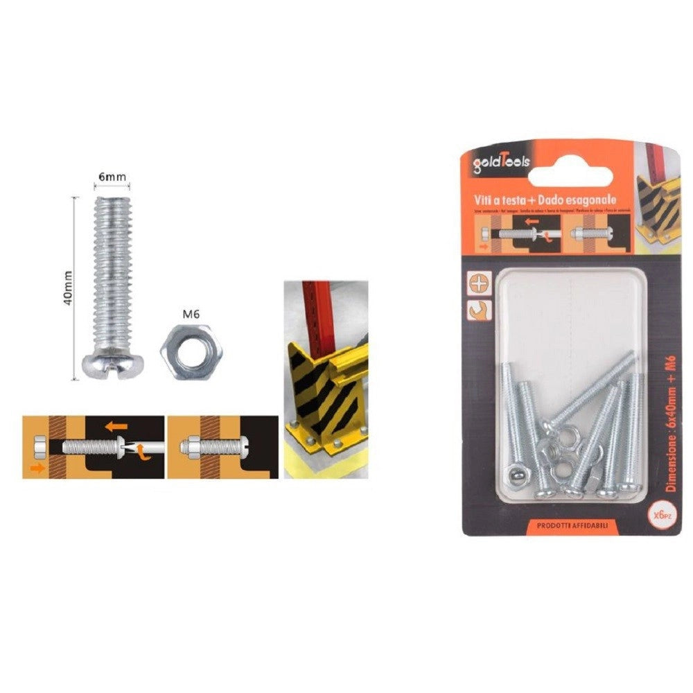 Trade Shop - Set 6pz Viti Vite Testa A Croce Tonda 6 X 40mm Con Dadi Dado Esagonale M6 90979 -