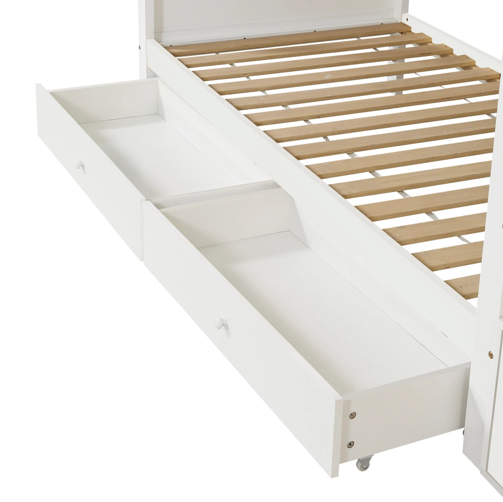 Letto a castello per bambini 90x200 cm con scala contenitore e 2 cassetti bianco HAVRYA