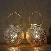 Lampada da tavolo in stile marocchino - lampada a batterie wireless - filo di luce LED - lampada per sala da pranzo e feste - tavolo da interno - 18 cm H - set da 2 - bianco .