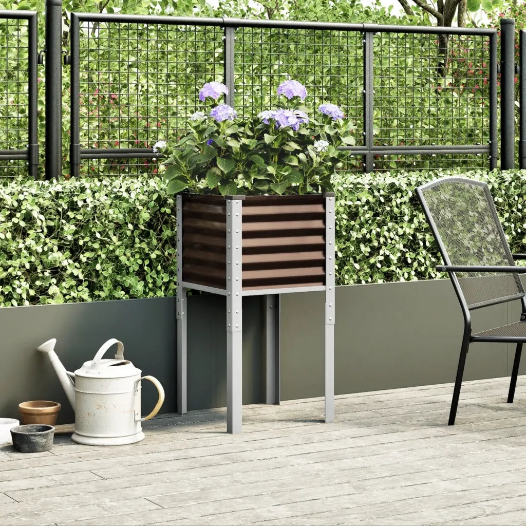 Fioriera | Cassetta per fiori | Vaso da giardino marrone 45x45x88 cm in acciaio