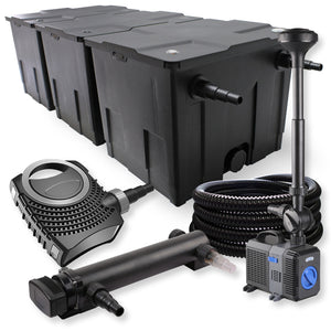 Set Filtro a 3 camere 90000l Chiarificatore UVC 24W Pompa NEO8000 70W Tubo Fontana