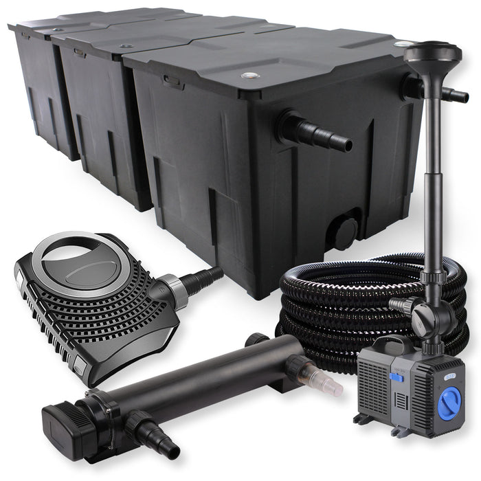 Set Filtro a 3 camere 90000l Chiarificatore UVC 24W Pompa NEO8000 70W Tubo Fontana