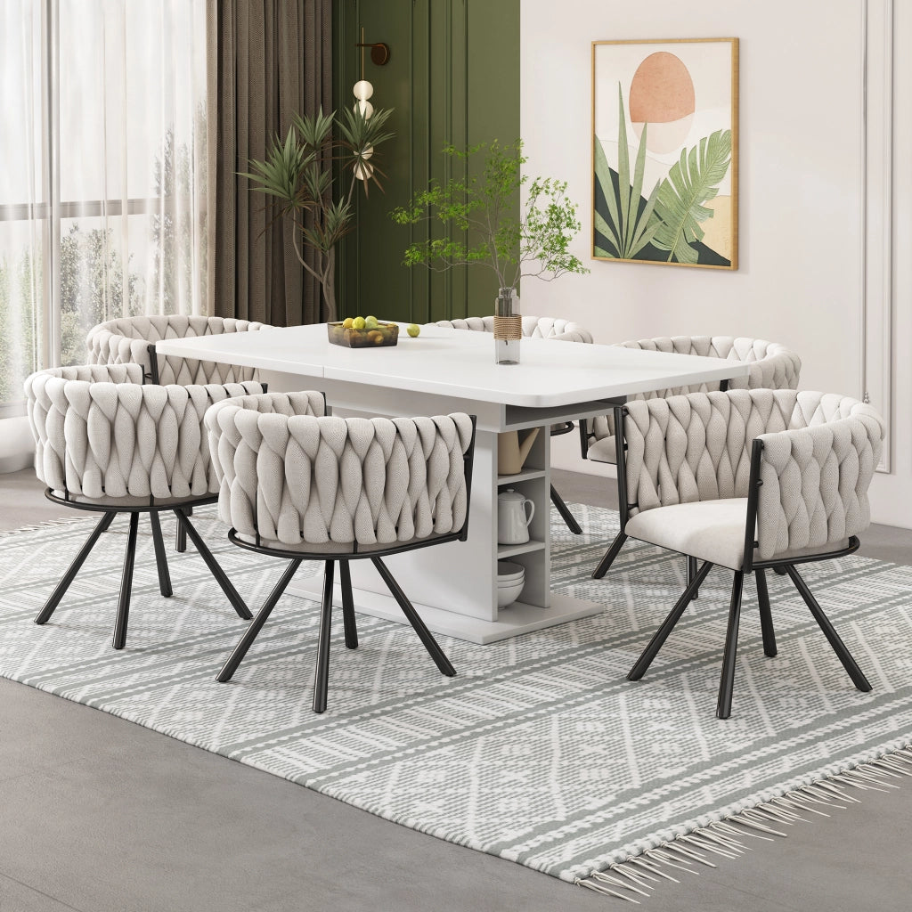 Set di 2 sedie da pranzo girevoli 360° in lino, design ergonomico con struttura in acciaio nero