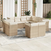 Set Divani da Giardino 11 pz con Cuscini Beige in Polyrattan