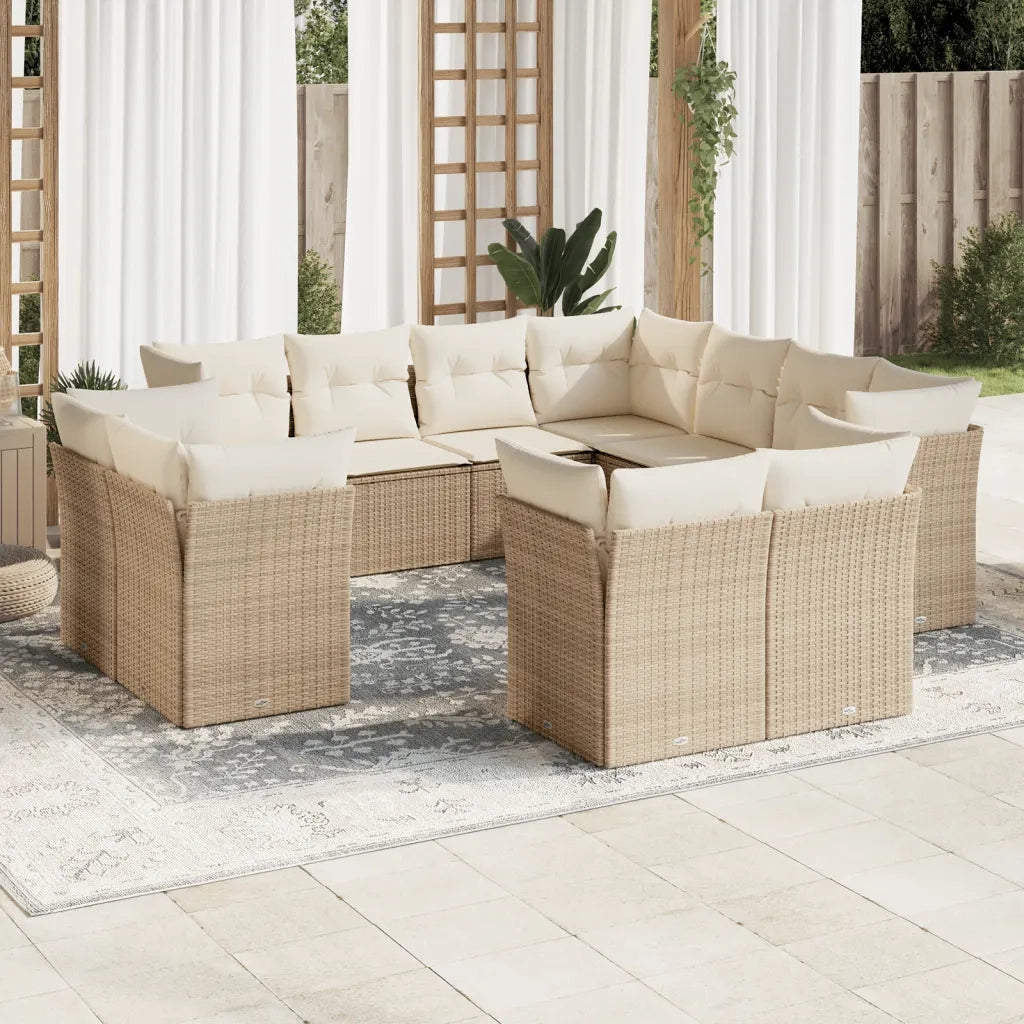 Set Divani da Giardino 11 pz con Cuscini Beige in Polyrattan