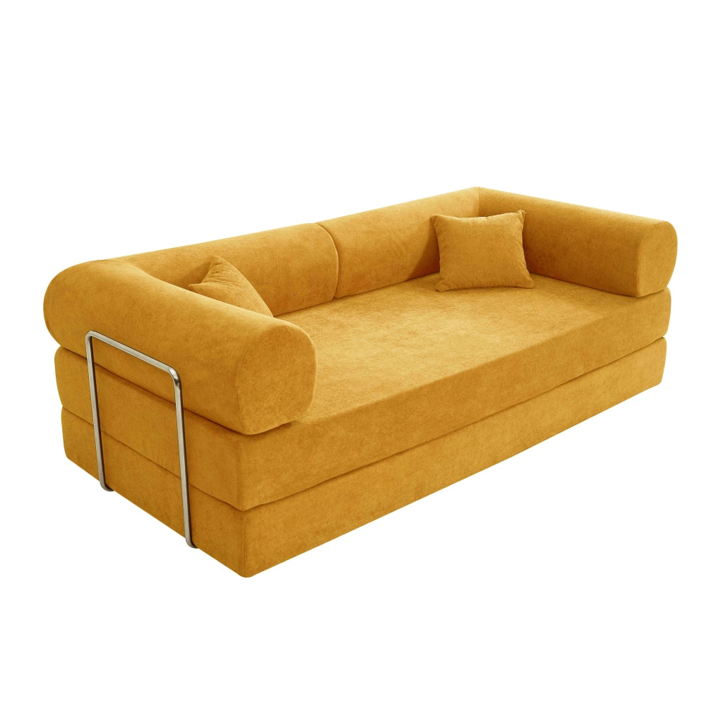 Oviala - Divano letto 2 posti in tessuto con cuscini modulari giallo L 204 cm