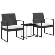 Set da Pranzo da Giardino 3 pz | Set Salotto da Giardino Nero con Cuscini in Rattan PP