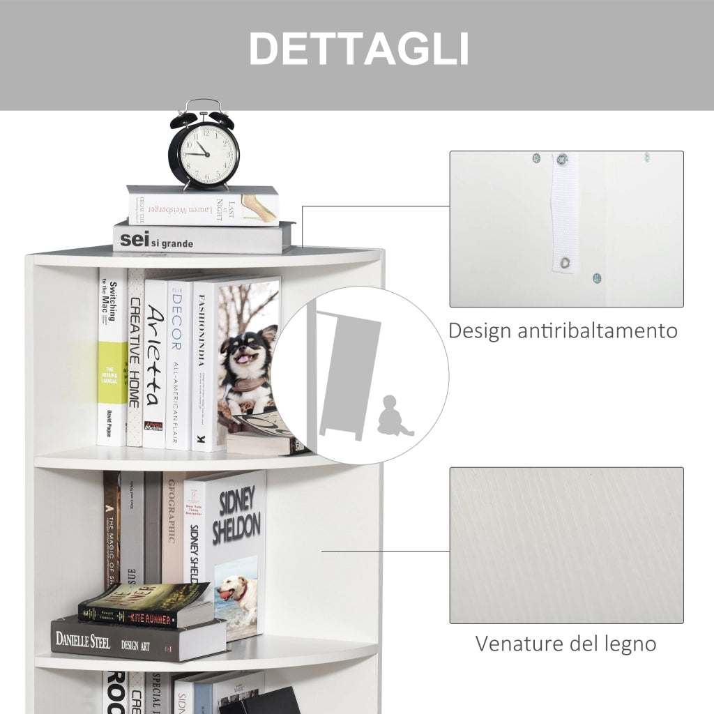 EasyComfort Libreria ad Angolo 4 Ripiani a Muro e Parete Legno 39.5x39.5x120cm Bianco