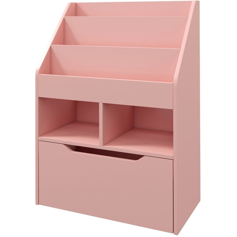 Libreria per bambini rosa con cassetto e ripiani 60 x 29,9 x 90 cm